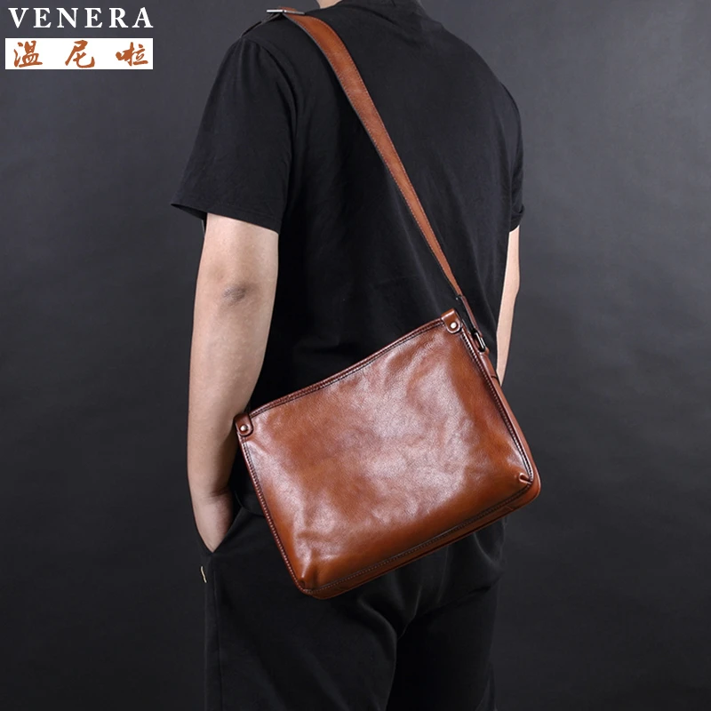 牛皮斜挎包真皮男包休闲斜跨包简约单肩包潮牌日系背包通用情侣款