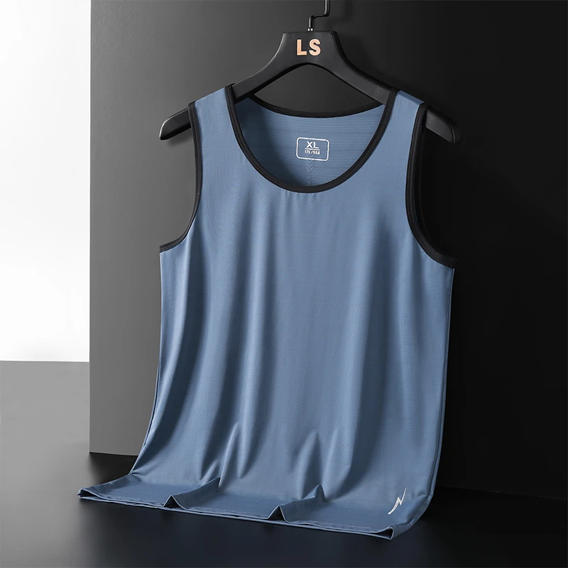 夏季冰丝无袖背心男坎肩速干薄款宽松大码男士运动篮球健身T恤男