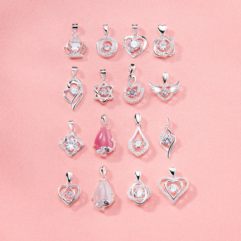 吊坠足银合成锆石 990银吊坠女纯银跳动心时尚单独足银坠子灵动