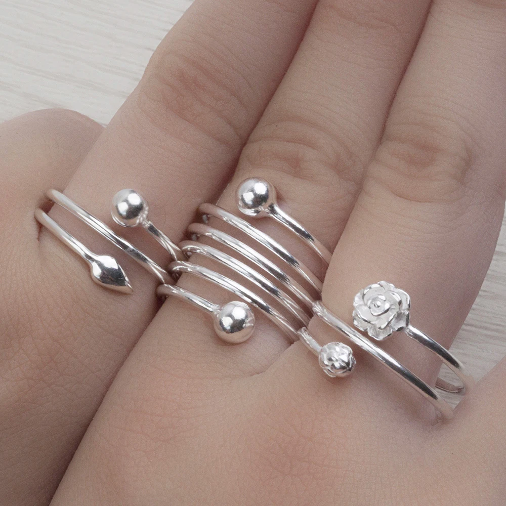 足银戒指 纯银戒指女990足银女生套圈简单食指可调节小指个性简约