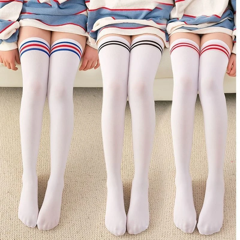 女童学院风jk过膝袜白色学生薄款中筒小腿袜夏季弹力大的天鹅绒袜