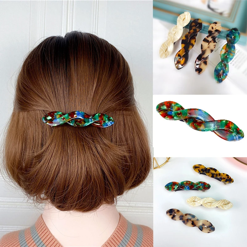 中号短发发夹后脑勺一字夹复古百搭弹簧夹韩国顶夹豹纹半扎发卡子