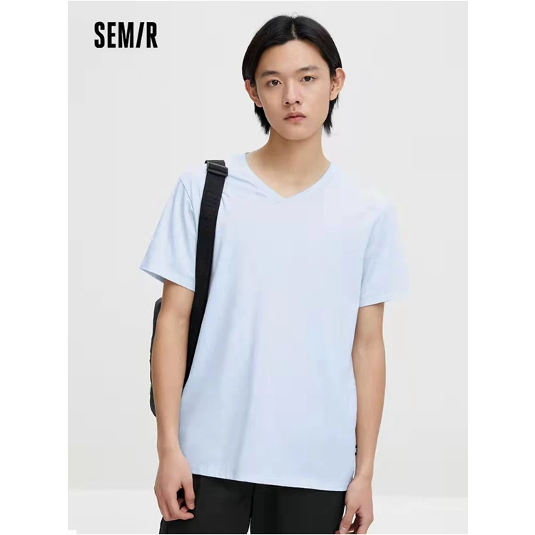 森马春季男装修身V领舒适透气短袖T恤101922100112