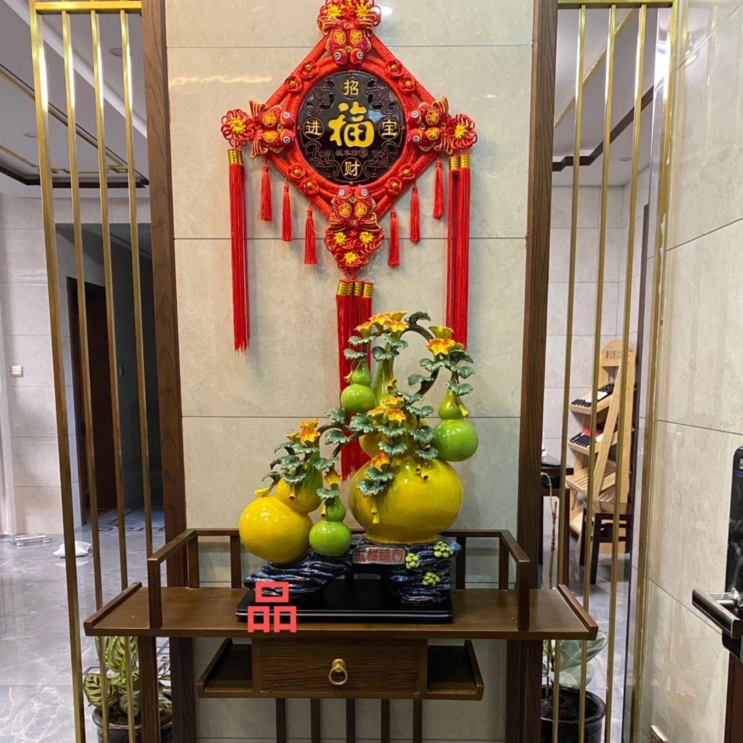 （五福临门）聚财葫芦家居手工摆设精美石湾公仔长46高63厘米手工