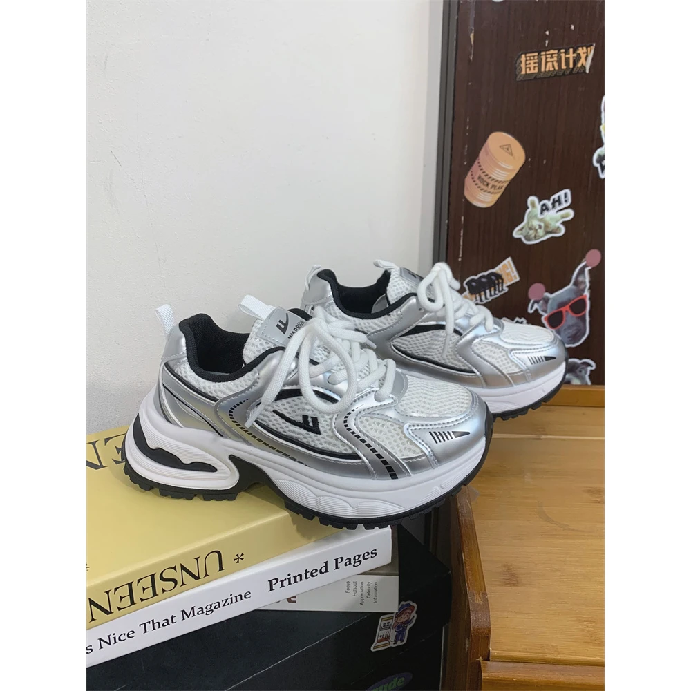 回力银色厚底老爹鞋女款2025新款秋季休闲鞋子潮韩版百搭运动鞋女