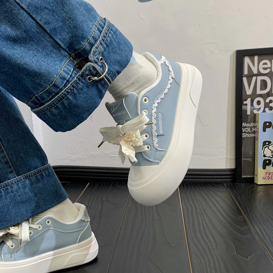 回力蓝色厚底面包鞋女2025新款蝴蝶结新款百搭小众原创韩版大头鞋