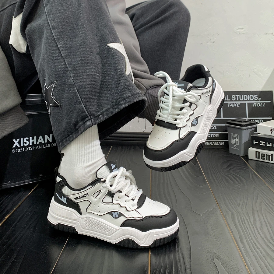 回力黑白鞋子女2025新款厚底皮面韩版板鞋百搭小众设计感休闲鞋女