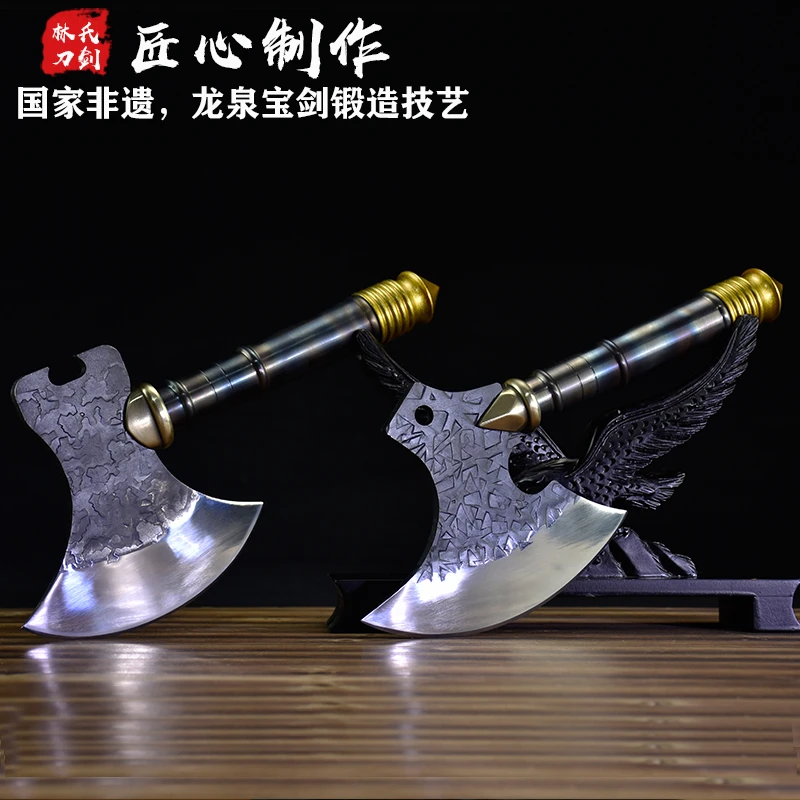 龙泉手工锻打斧头家用厨房砍骨刀剁骨头锰钢手斧厨师专用刀具锋利