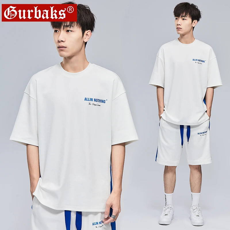 【古克】夏季男休闲运动服短袖短裤T恤白色套装搭配薄款衣服两件套