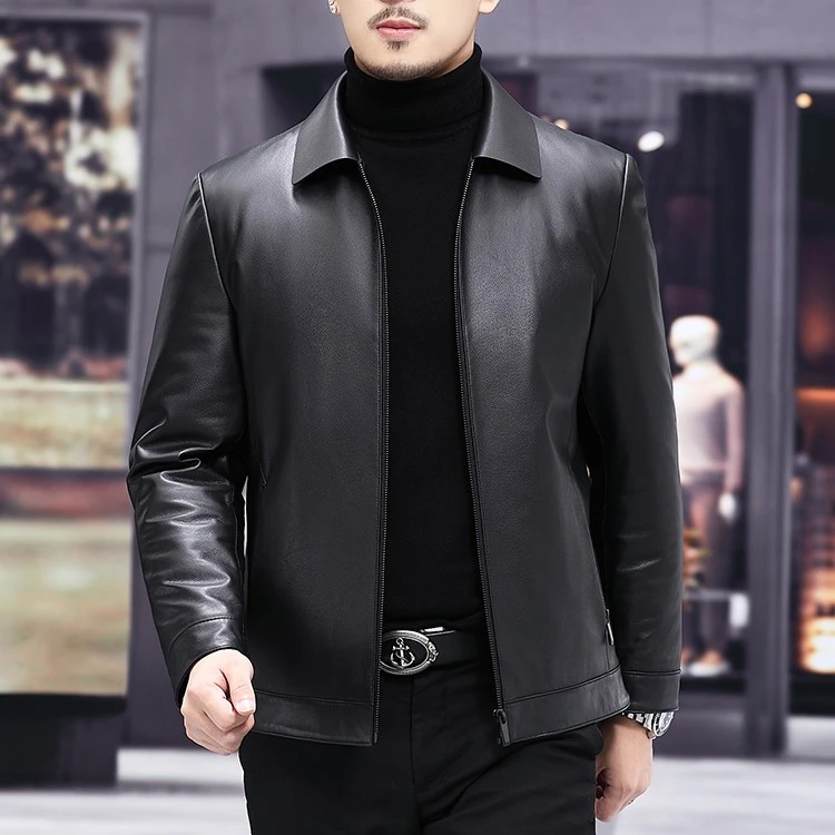 2022新款真皮皮衣男士海宁头层牛皮夹克翻领羽绒服男式秋冬外套短