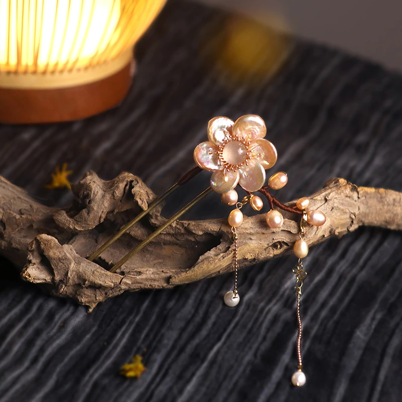 双插小花珍珠发钗手工艺饰品