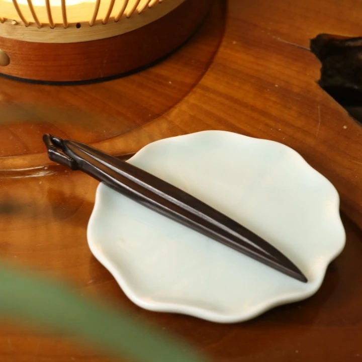 隐木竹叶紫光檀木簪创意饰品 13cm