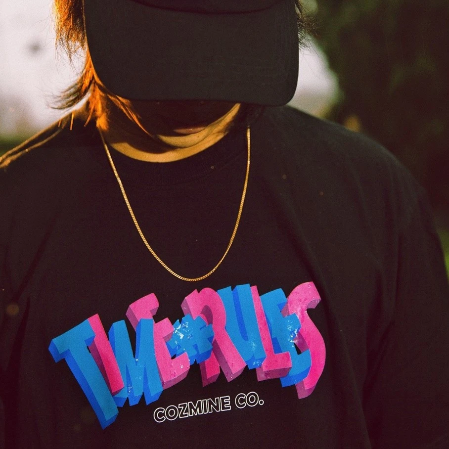 COZMINE 矿客兄弟 黑色圆领短袖 90s hiphop 嘻哈街舞 立体字 T恤