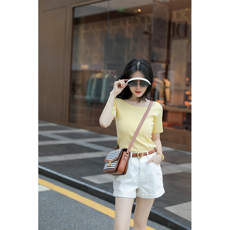 SORRYTIN 大一字领 特别美 锁骨时髦精  醋酸棉短袖T恤多色可选