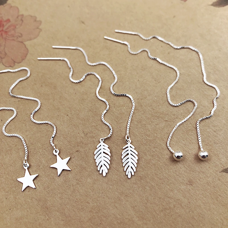 足银素款耳饰 小众耳饰999纯银耳线女气质长款耳链耳钉耳环流苏