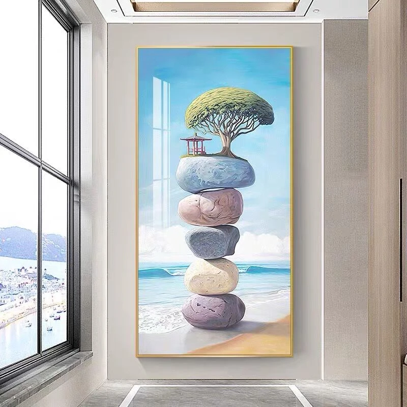 【玄关画】石来运转北欧风格入户走廊轻奢简约高端晶瓷镶钻装饰画