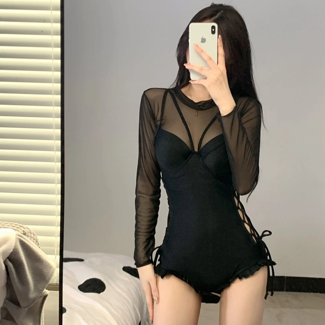 网红款2022新款连体性格遮肚保守小胸聚拢度假温泉游泳衣女