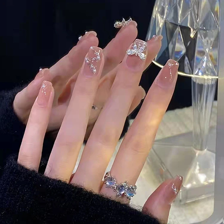 （中长）裸色轻奢蝴蝶结飘带穿戴美甲穿戴式中长款穿戴甲芭蕾甲