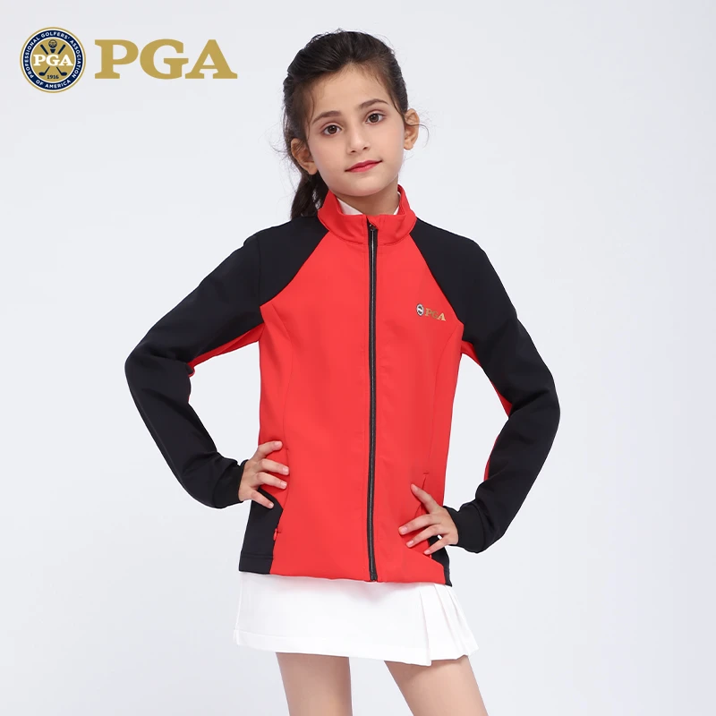 美国PGA儿童高尔夫外套女童青少年服饰衣服秋冬季立领防风衣上衣