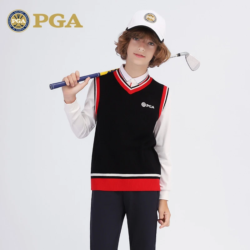 美国PGA 2025秋冬新款 高尔夫童装毛衣 男童马甲背心 舒适保暖