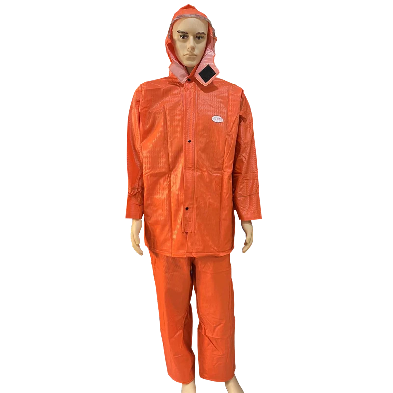PVC桔色雨衣套装户外骑行分体雨披雨裤钓鱼加厚成人长款通用拼接