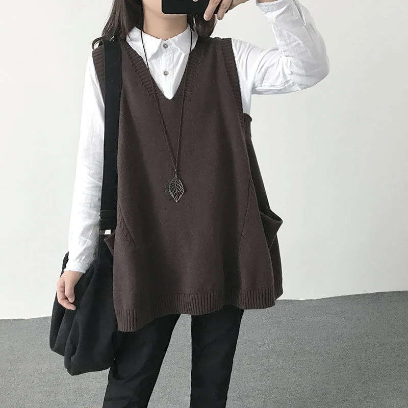 秋冬季新款V领背心马甲200斤宽松无袖针织衫毛衣女坎肩百搭显瘦潮