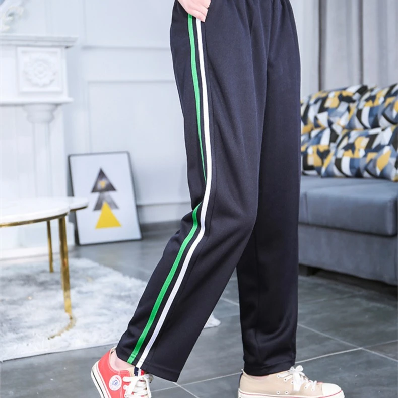 四季加肥加绒二道杠藏蓝色白绿条校服裤子小学初中高中生运动长裤