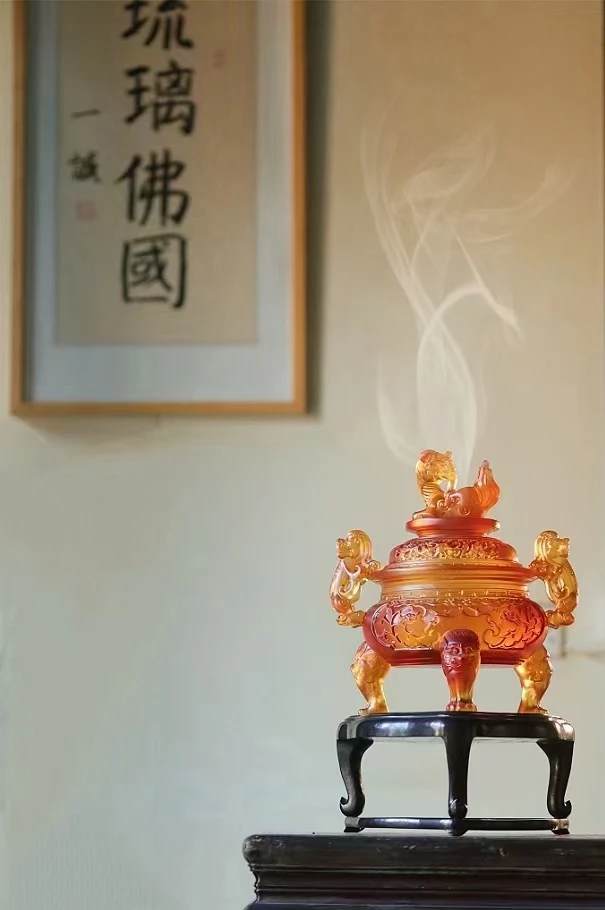九龙·琥珀色手工琉璃熏炉