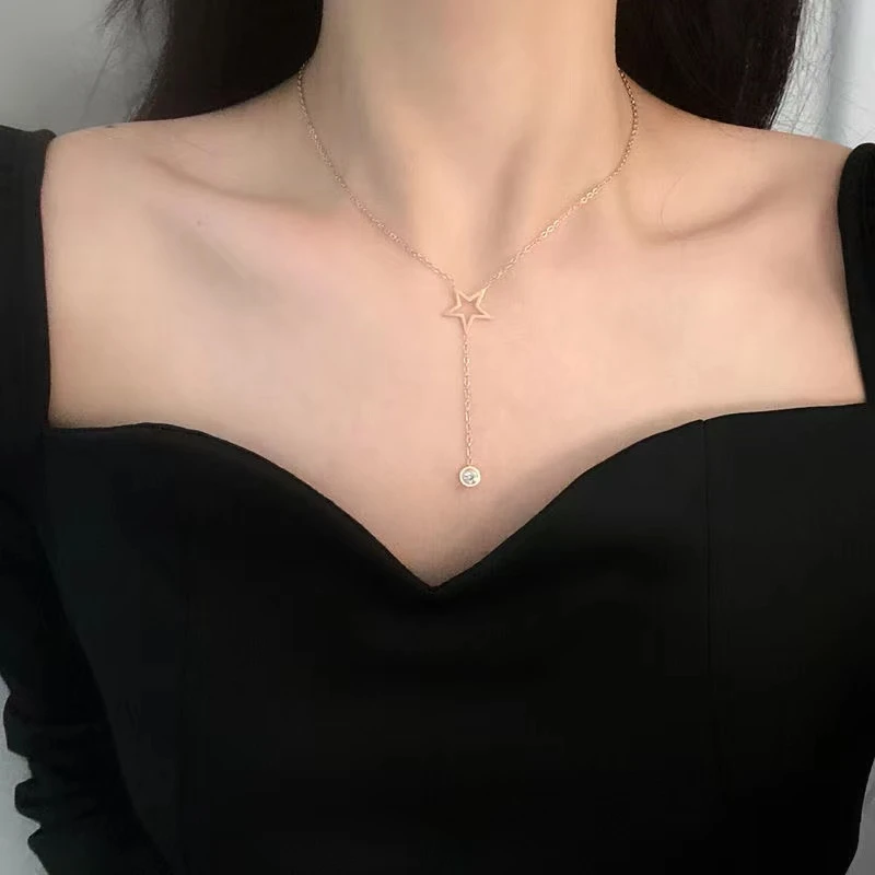 钛钢项链 星星项链女潮网红ins简约气质吊坠毛衣链锁骨链时尚饰品