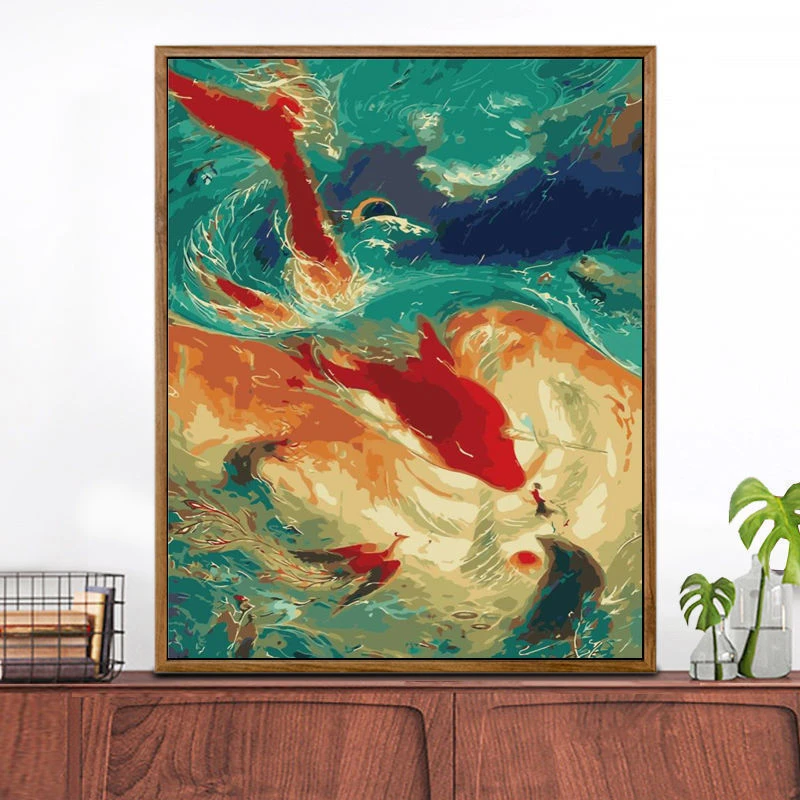 大鱼海棠数字油画diy新中式手工涂色客厅装饰画风景油彩画填色