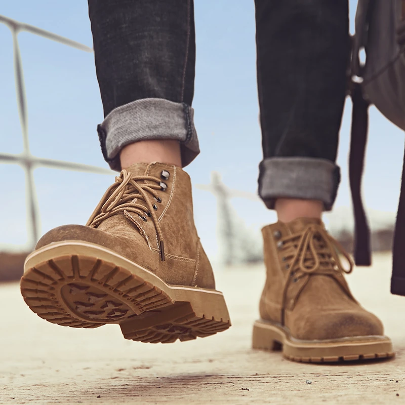 浩宾春秋季男士马丁靴潮流厚底春款靴子中帮男鞋真皮鞋马丁鞋