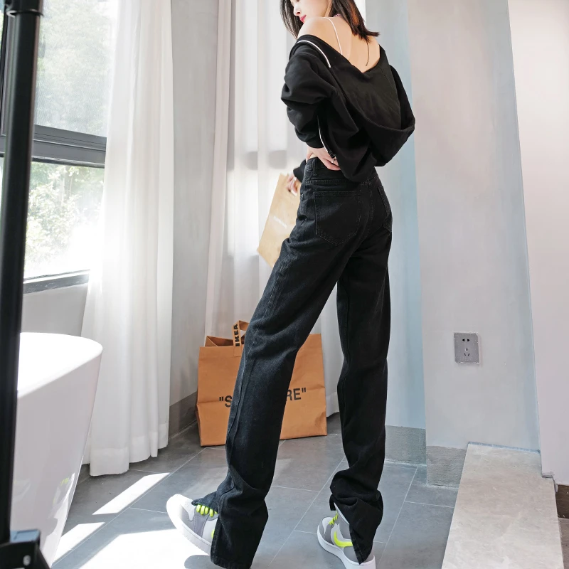 zrde175高个子加长女裤chic开叉裤高腰牛仔裤2024阔腿裤拖地裤