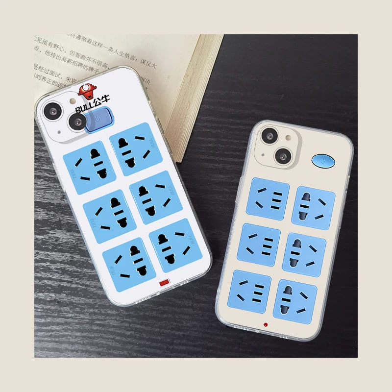 搞怪排插插座创意手机壳适用苹果华为OPPO可爱小米一加透明保护壳