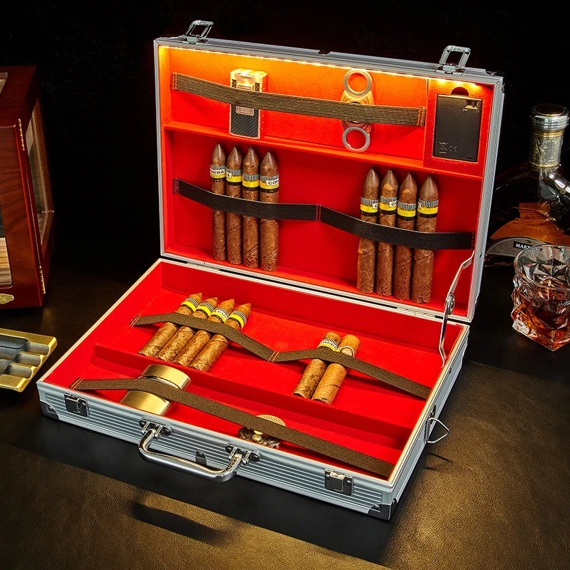LUXFO朗佑KTV夜场雪茄销售箱带挂绳雪茄吧售卖盒超轻合金移动带灯
