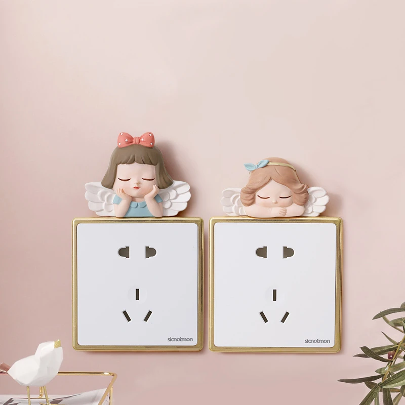 ROOGO/如果天使开关装饰贴墙贴保护套创意3D立体客厅开关工艺面板