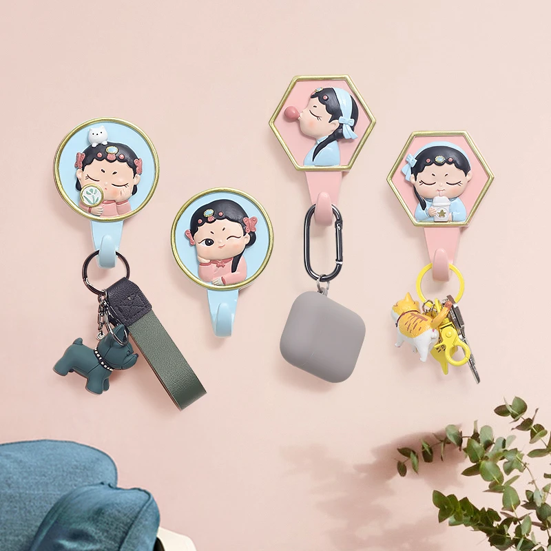 京剧小花旦装饰挂钩创意进门玄关钥匙收纳壁挂装饰衣帽免打孔挂架