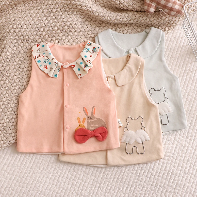 新生儿婴儿马甲双层棉薄款男女宝宝无骨背心春秋外穿洋气坎肩纯棉