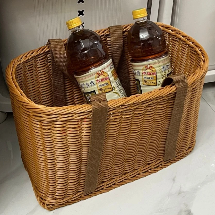 仿藤编草编织篮购物买菜篓洗澡果蔬菜收纳筐野餐篮子藤编手提篮