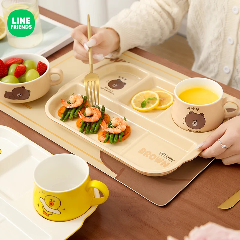LINE FRIENDS分格餐盘家用奶杯早餐杯双耳汤碗身材管理儿童盘子