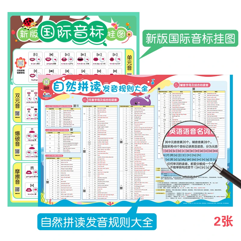自然拼读＋国际音标挂图，防水，英语，孩子，护眼