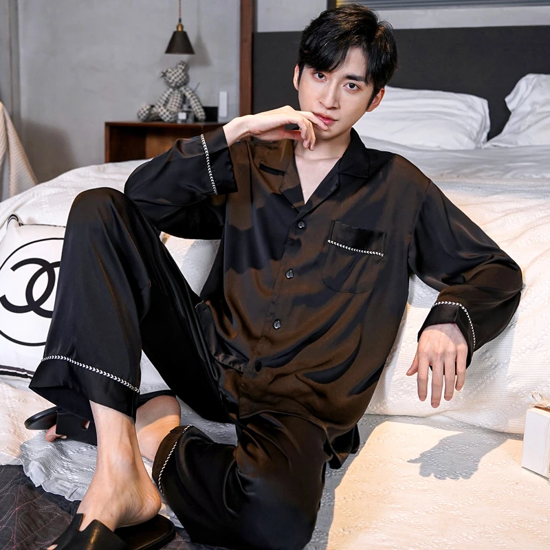 乐姿梦睡衣男士春秋夏季冰丝长袖2025年新款可外穿大码家居服套装