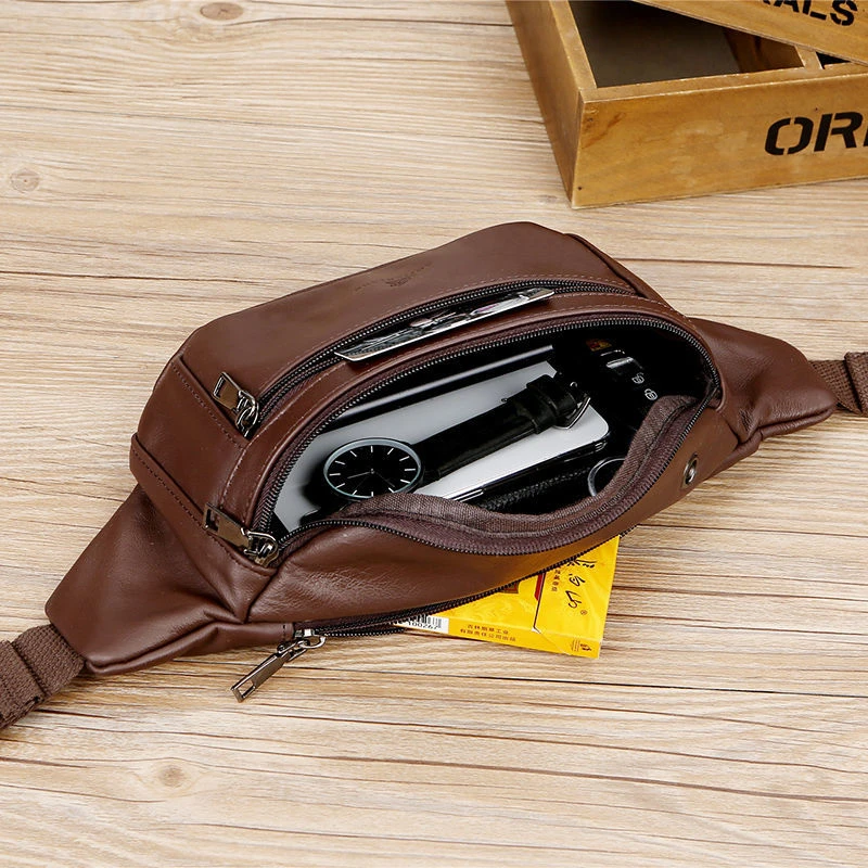 多功能腰包男真皮头层牛皮大容量斜挎户外运动跑步时尚新款单肩包