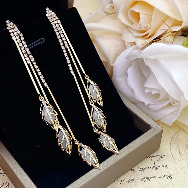 薇妮蔓 铜合金合成锆石耳饰 三生三世流苏显瘦耳环-W120