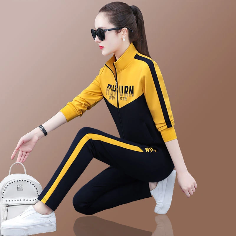 运动休闲套装女春秋款2025新款时尚韩版洋气撞色休闲跑步服两件套