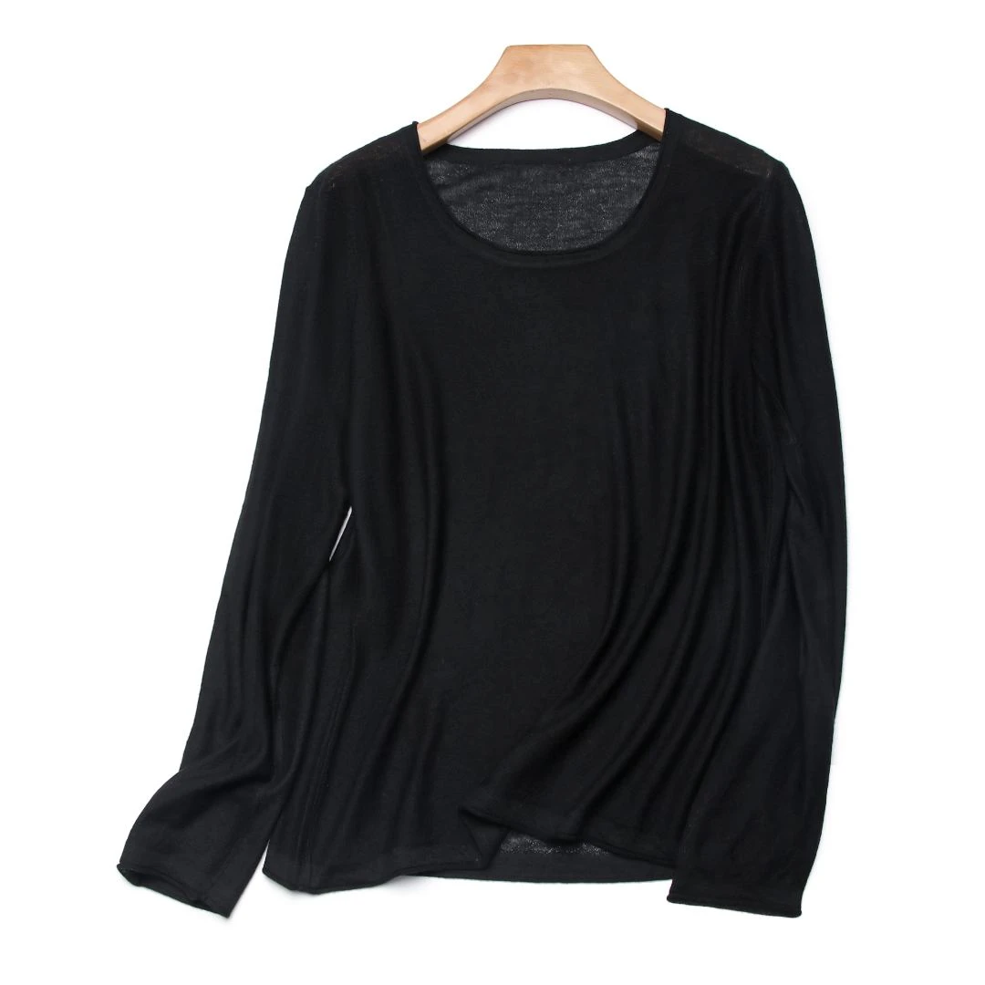 80支精纺羊绒圆领长袖四季打底衫 零约束/软薄/弹力 薄款针织百搭