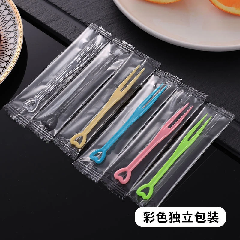 水果叉一次性水果签独立包装塑料水果叉可爱套装ktv酒吧家用透明