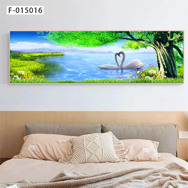 【床头画】床头画现代简约轻奢卧室晶瓷镶钻艺术装饰画天鹅心心相印