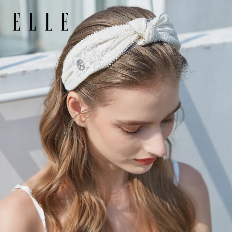 ELLE无金属布艺发饰简约钻饰发箍法式精致蕾丝装饰头箍33SE91006