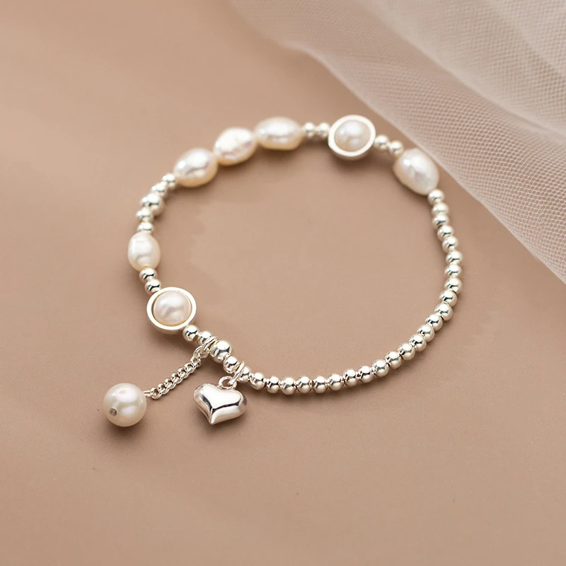 诗为 925银手链 光珠串珠巴洛克爱心心形手链手饰轻奢百搭GP01590