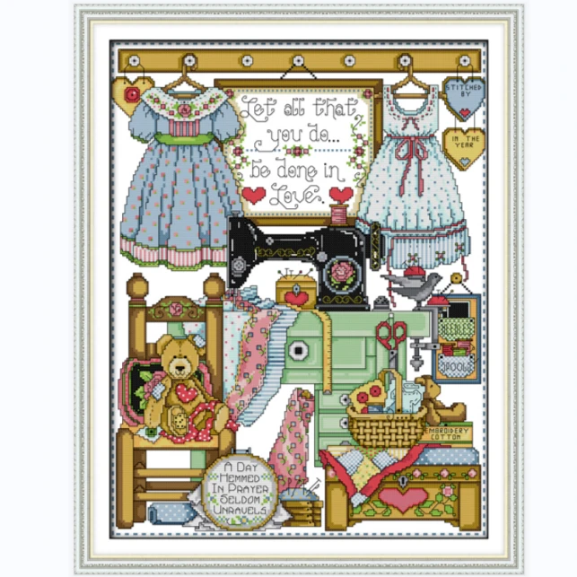 欢乐十字绣：裁缝店 32线色 非满绣 有勾边 非成品